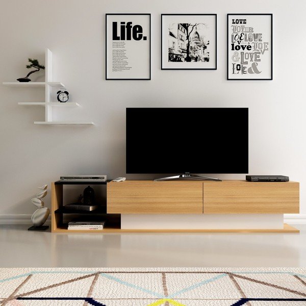 Set mobilier TV alb/natural 180x40 cm Liza - Kalune Design-image-3