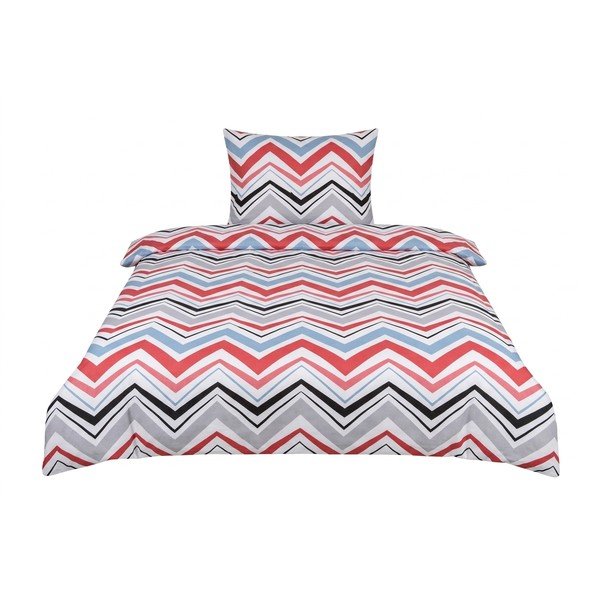 Lenjerie de pat albastră/gri din bumbac satinat pentru pat de o persoană cu 3 piese 140x200 cm Marina – JAHU collections