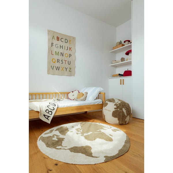 Covor pentru copii verde-crem lavabil, țesut manual din bumbac ø120 cm World Map – Lorena Canals-image-3