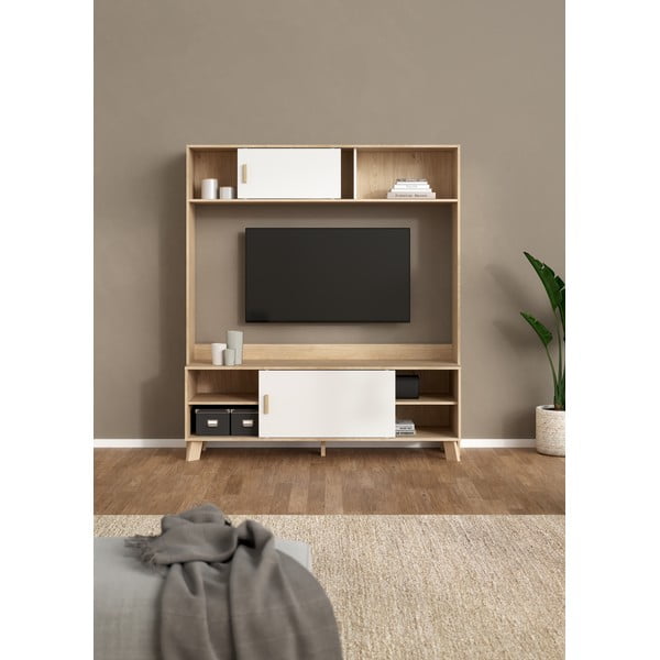 Set TV alb-în culoare naturală cu aspect de lemn de stejar 159x181x48 cm Ikast – Tvilum-image-2