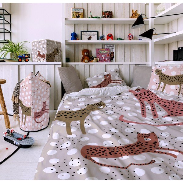 Lenjerie de pat pentru copii din bumbac satinat Butter Kings Leopards, 100 x 130 cm-image-1