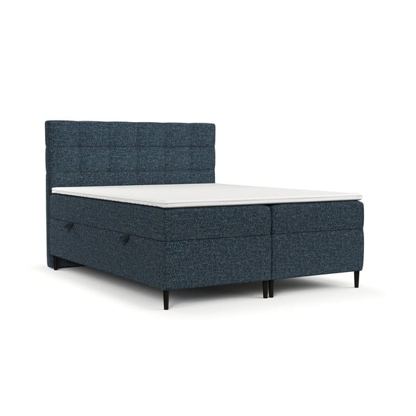 Pat boxspring albastru închis cu spațiu de depozitare 200x200 cm Urbaneo – Maison de Rêve