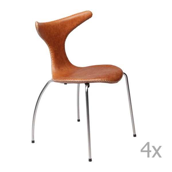 Set 4 scaune din piele cu bază metalică DAN-FORM Dolphin, maro