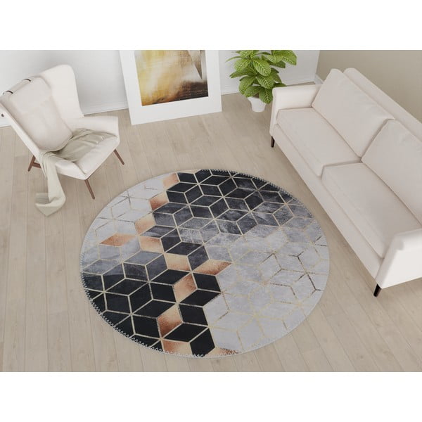 Covor negru-alb lavabil rotund ø 100 cm – Vitaus-image-1