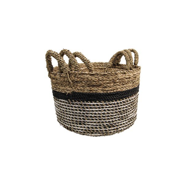 Set 3 coșuri depozitare HSM collection Raffia Natural Gris-image-1