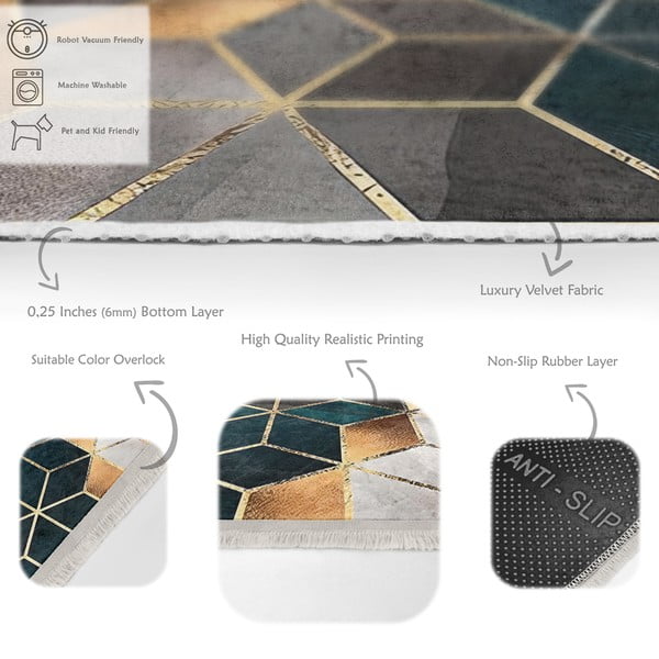 Covor alb-în culoarea petrolului lavabil de tip traversă 80x200 cm – Mila Home-image-3