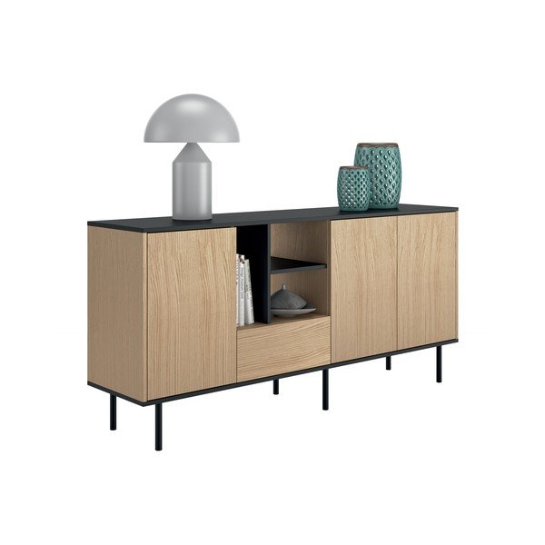 Comodă joasă neagră cu aspect de stejar 170x80 cm Lord - TemaHome -image-3