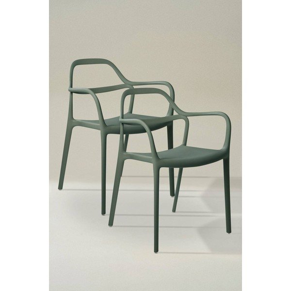 Scaune de dining verde-închis cu cotiere/stivuibile 2 buc. din plastic Karlaby – Jotex-image-1