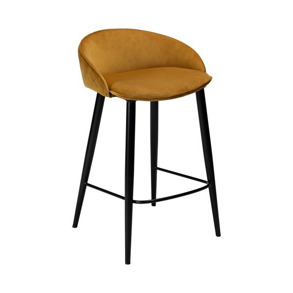 Scaun bar cu husă din catifea DAN-FORM Denmark Dual, galben, înălțime 91 cm