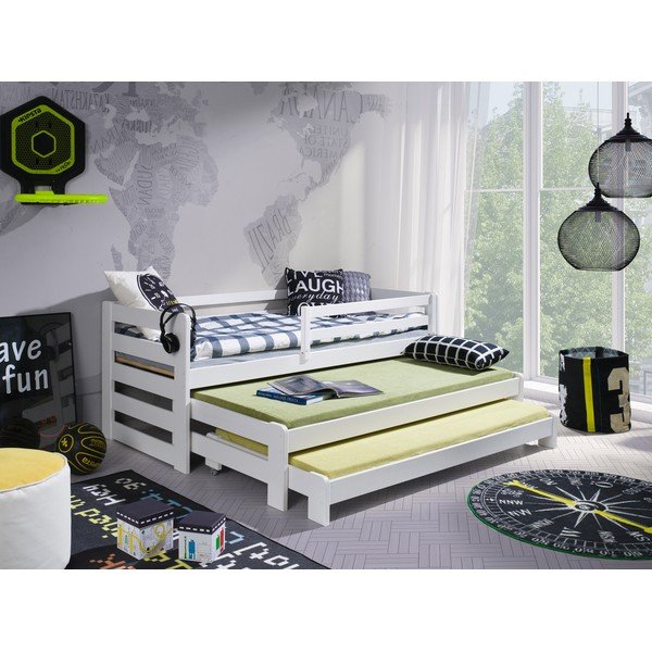 Pat din lemn de pin extensibil alb pentru copii 70x160 cm Rico - Lano Meble-image-1
