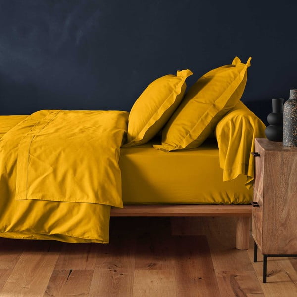 Cearceaf galben din bumbac cu elastic 180x200 cm Lina – douceur d'intérieur-image-1