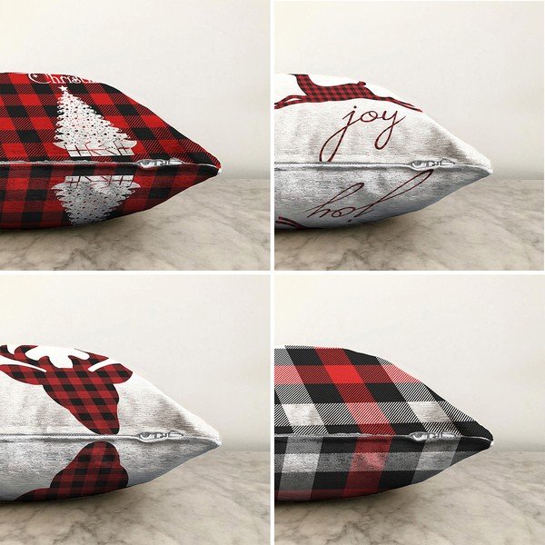 Set 4 fețe de pernă din chenille cu model de Crăciun Minimalist Cushion Covers Christmas Tartan, 55 x 55 cm-image-1