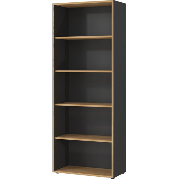 Bibliotecă gri antracit/în culoare naturală cu aspect de lemn de stejar 75x196x40 cm Podium – Germania-image-3
