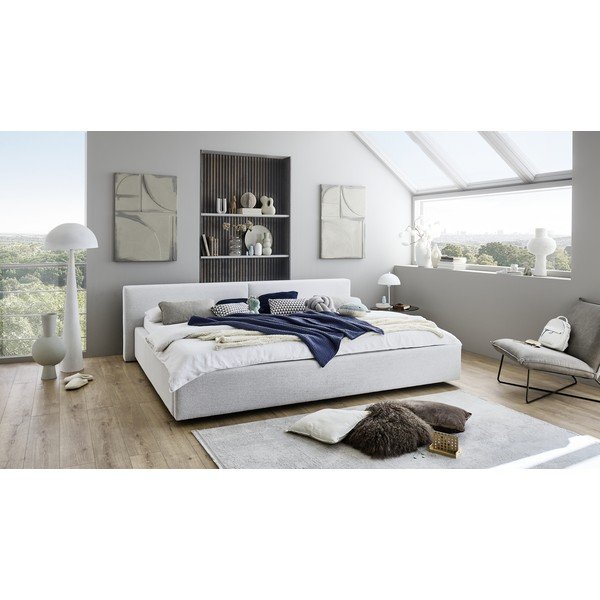 Pat matrimonial gri tapițat cu spațiu de depozitare cu somieră 200x240 cm Cube – Meise Möbel-image-1