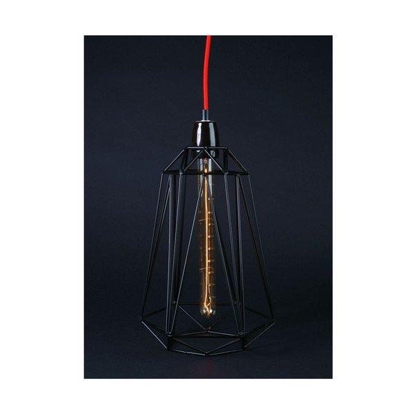 Lustră Filament Style Diamond #3, abajur negru, cablu roșu-image-1