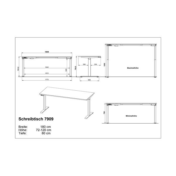 Birou reglabil cu blat cu aspect de lemn de stejar cu înălțime ajustabilă electric 80x180 cm Lissabon – Germania-image-2