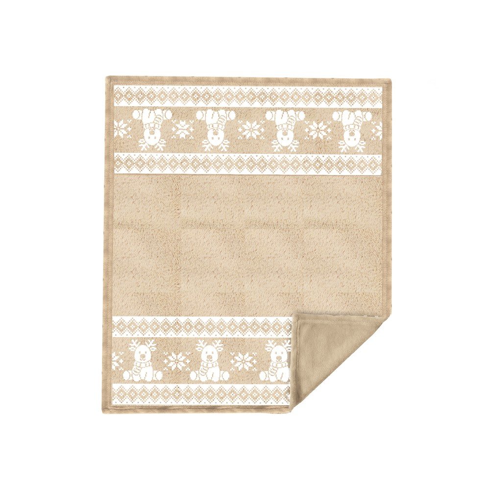 Pătură bej din flanelă 130x160 cm cu model de Crăciun XMAS – Tiseco Home Studio