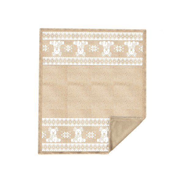 Pătură bej din flanelă 130x160 cm  cu model de Crăciun XMAS – Tiseco Home Studio