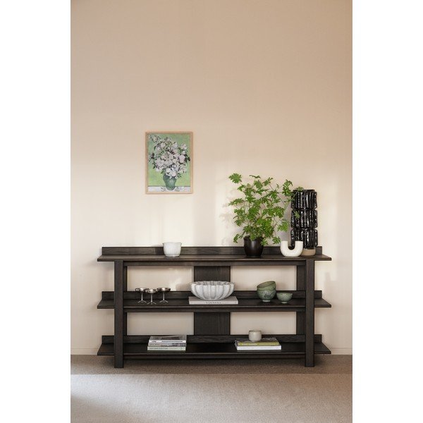 Masă consolă în culoare naturală închisă cu blat cu aspect de lemn de stejar 43x150 cm Kilian – Rowico-image-4