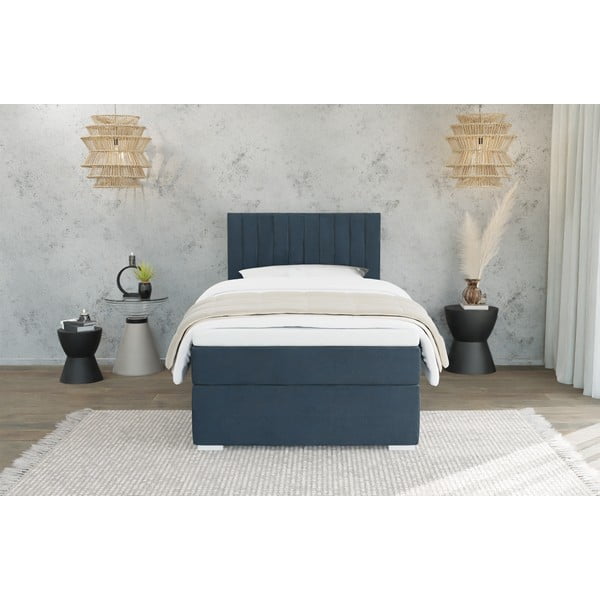 Pat albastru închis tapițat cu spațiu de depozitare cu somieră 100x200 cm Bunny – Ropez-image-2