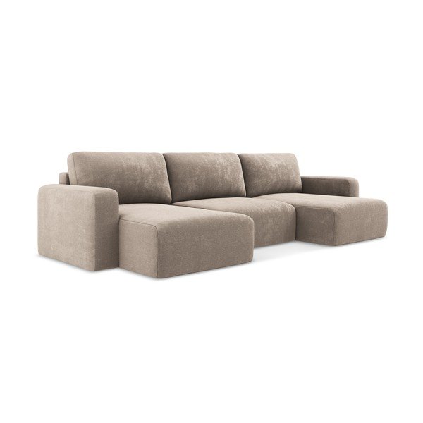 Colțar bej extensibil/cu spațiu de depozitare cu tapițerie din chenille (în formă de "U") Kona – Makamii-image-2