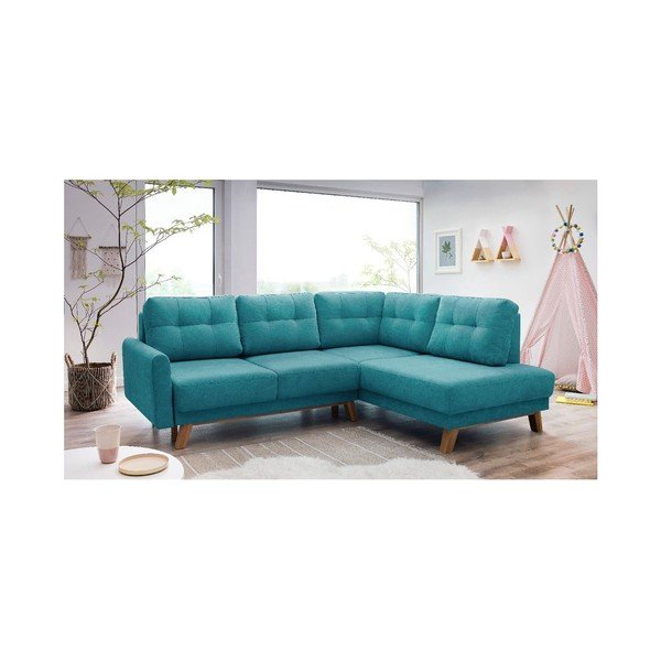 Colțar extensibil cu șezlong pe partea dreaptă Bobochic Paris Balio, turcoaz, 244 cm-image-3