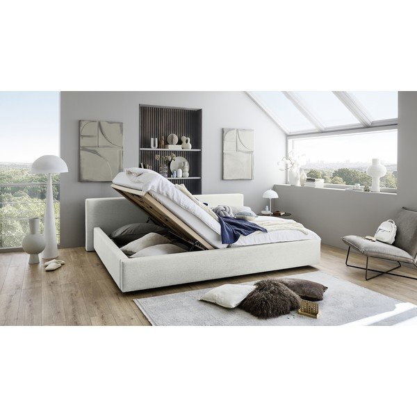 Pat matrimonial alb tapițat cu spațiu de depozitare cu somieră 200x240 cm Cube – Meise Möbel-image-2