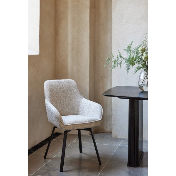 Scaun de sufragerie gri deschis cu cotiere tapițat Alma – Unique Furniture-image-1