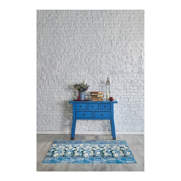 Covor foarte rezistent Floorita Camomilla, 58 x 140 cm, albastru