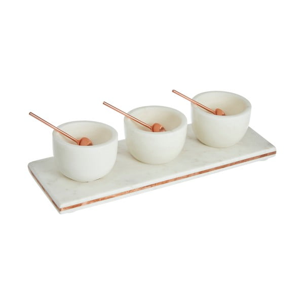 Set 3 boluri de servire din marmură cu detalii arămii Premier Housewares Marble, alb