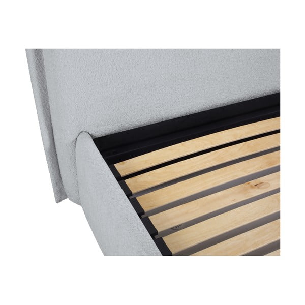 Pat matrimonial gri tapițat cu spațiu de depozitare cu somieră 180x200 cm Armie – Milo Casa-image-4