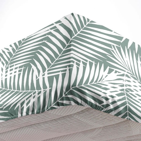 Cearceaf alb/verde din bumbac cu elastic 90x190 cm Botania – douceur d'intérieur-image-2