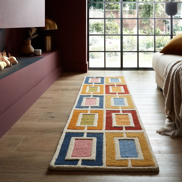 Covor tip traversă țesut manual din lână 60x230 cm Retro Blocks – Flair Rugs-image-1