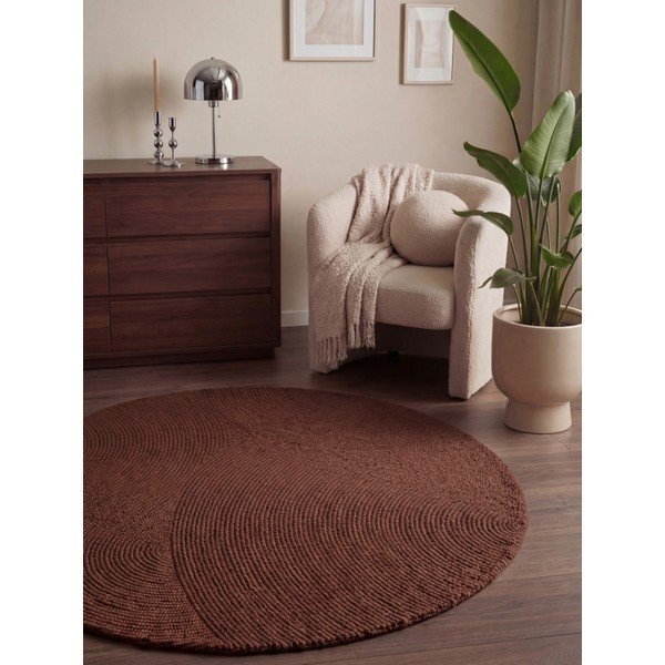 Covor cărămiziu țesut manual rotund din lână ø 150 cm Calmio – Hanse Home-image-1