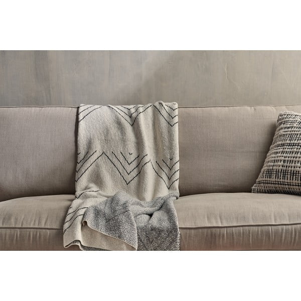 Pătură din bumbac Nkuku Kosumi Peak, 180 x 125 cm, bej - negru-image-1