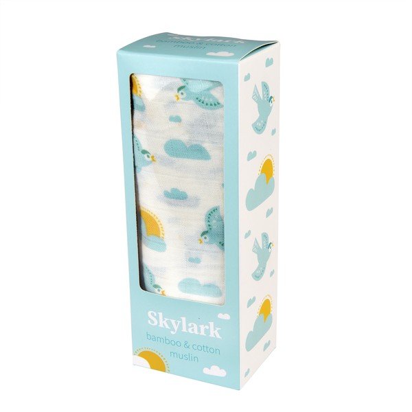 Pătură pentru copii albă-albastră din muselină de înfășurat 120x120 cm Skylark – Rex London-image-2