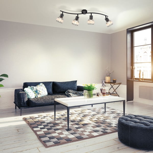 Plafonieră neagră cu abajur din metal/cu abajur din ratan 10,5x70 cm Straw – Fischer & Honsel-image-1