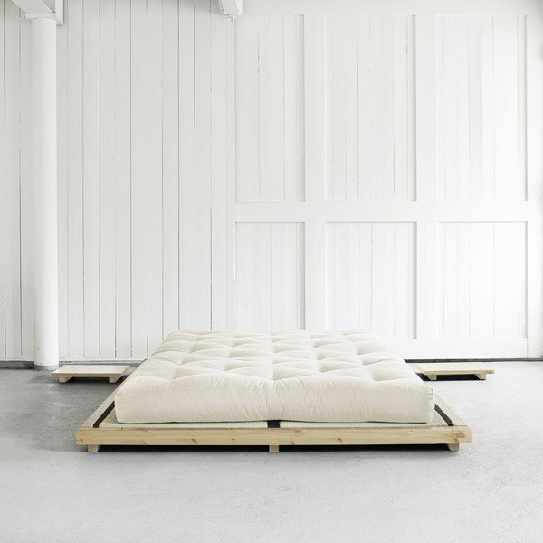 Pat dublu din lemn de pin cu saltea și tatami Karup Design Dock Comfort Mat Natural/Natural, 140 x 200 cm-image-4