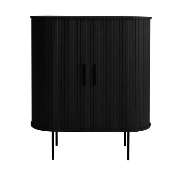 Dulap vinotecă negru cu aspect de lemn de stejar cu ușă glisantă 100x118x40 cm Nola – Unique Furniture
