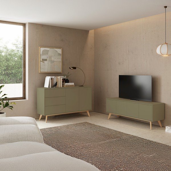 Comodă TV verde cu aspect mat 140x53x40 cm Campus – Marckeric-image-1