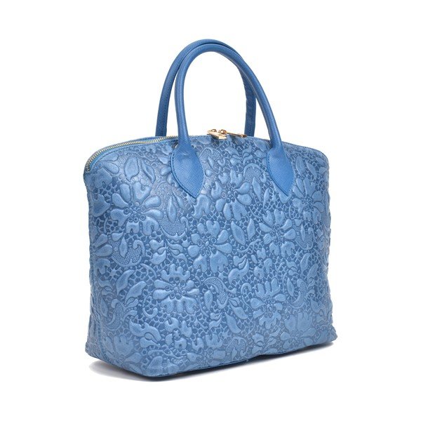 Geantă din piele cu model în relief Anna Luchini, albastru deschis-image-2
