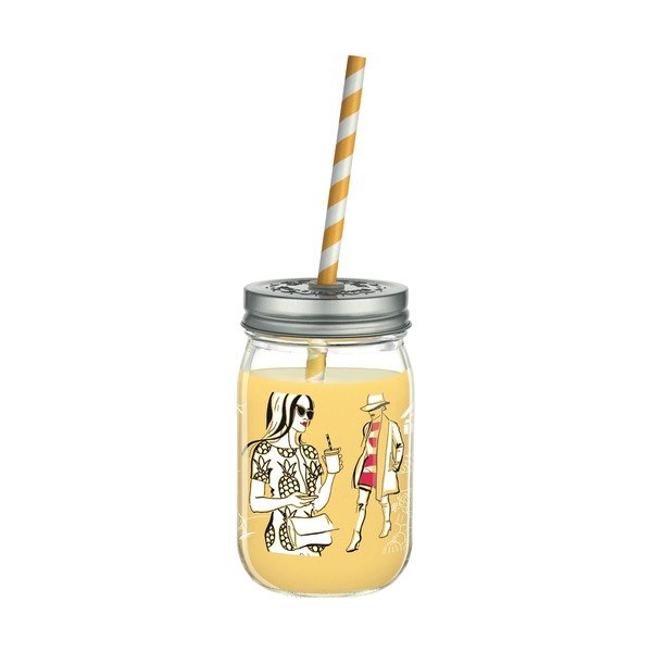 Pahar din sticlă cu pai și capac Ritzenhoff Andrea Arnhold, 450 ml