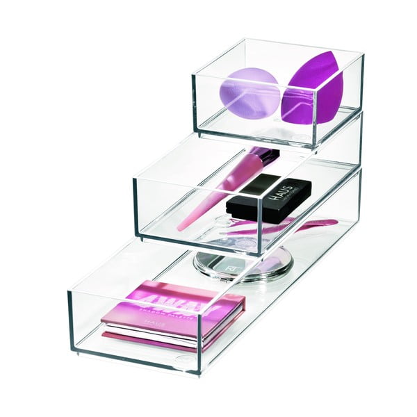 Organizatoare de baie pentru cosmetice 3 buc. din plastic reciclat Stack & Slide – iDesign