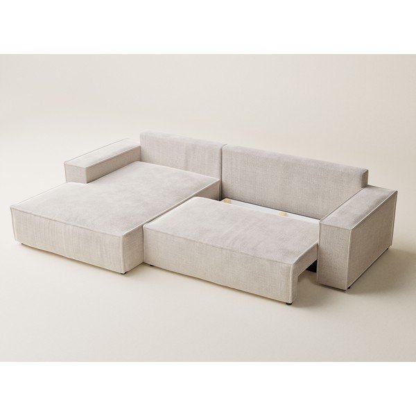 Colțar crem extensibil/cu spațiu de depozitare cu tapițerie din chenille (cu colț pe partea stângă/cu șezlong) Maze – Maison de Rêve-image-3