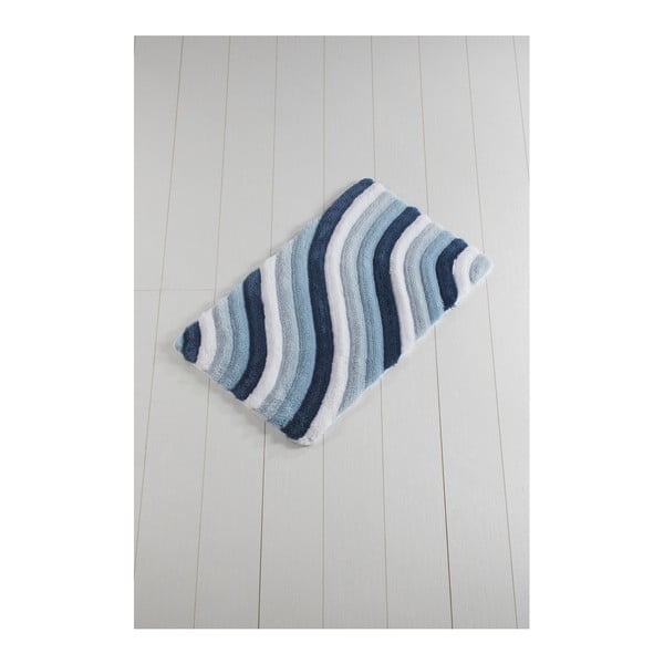 Covor baie Waves Trismo, 100 x 60 cm, albastru - alb