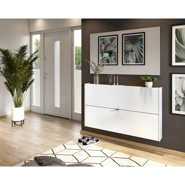 Pantofar alb cu deschidere înclinată, suspendat, cu aspect de lemn de stejar 140x83x18 cm Ameca – Germania-image-4