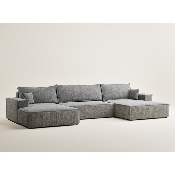 Colțar gri extensibil/cu spațiu de depozitare cu tapițerie din chenille (în formă de "U") Kyoto – Maison de Rêve-image-2