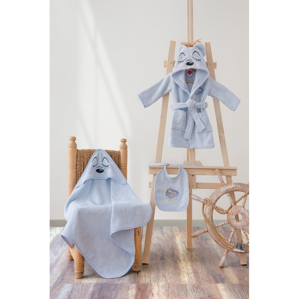 Halate pentru copii albastre pentru 0-2 ani 3 buc. din bumbac Bear – Foutastic