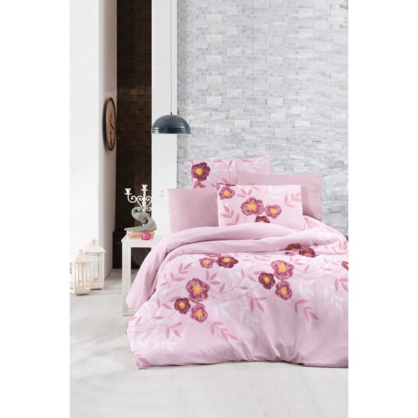 Lenjerie de pat roz pentru pat de o persoană-extins și cearceaf Dahlia – Mila Home
