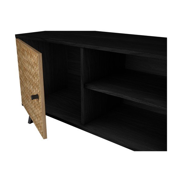 Comodă TV neagră cu aspect de lemn exotic 136x53 cm Hanoi - Marckeric-image-1